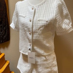 Dressvy Two Piece Shorts and Short Puff Sleeve Top, White NWT! Size XS